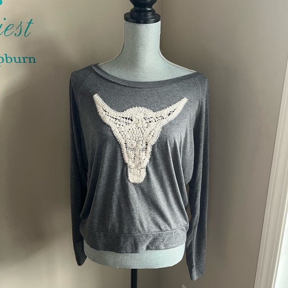 Rachel Roy Grey w/Embroidered Knit Antler Skull - Picture 2 of 8